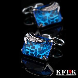 Abotoaduras KFLK Jóias Camisa Abotoaduras para Mens Presente Moda Luxo Marca de Casamento Azul Cuff Link Novidade Botão Convidados de Alta Qualidade 230904