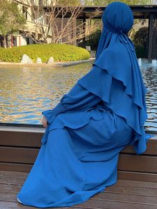 Abbigliamento etnico Ramadan Eid Donna musulmana Jilbab 2 pezzi Abaya con Hijab Lungo Khimar Niqab Set Abito da preghiera sopra la testa Islam Outfit Djellaba