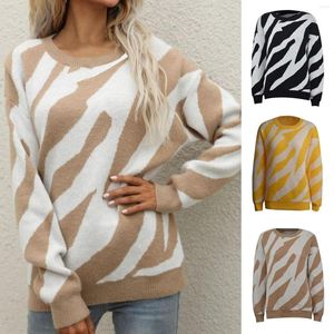 Women's Sweaters Ladies' Striped Fashion Knitted Pullover Sweater Casual Round Neck Knitwear Distressed Sweatshirt