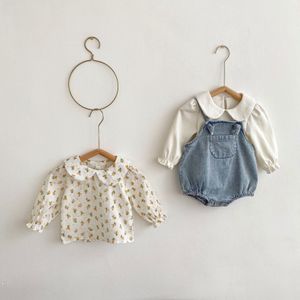 Set di vestiti per bambini autunnali per neonate Pagliaccetto Colletto Jeans Tasca grande Canottiera in cotone Vestiti per bambini Bambini 2594