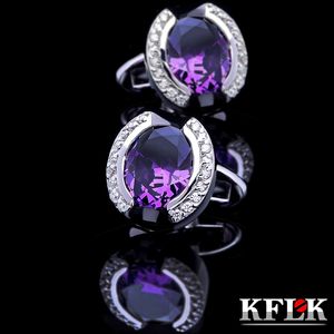 Abotoaduras KFLK Jóias Camisa Cufflink para Mens Marca Roxo Cristal Cuff Link Luxo Casamento Noivo Botão Convidados de Alta Qualidade 230904