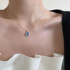 Pendants Real 925 Sterling Silver Oval Natural Stone Moonstone Aquamarine Necklaces For Women Elegant Woman's Necklace Jewelry