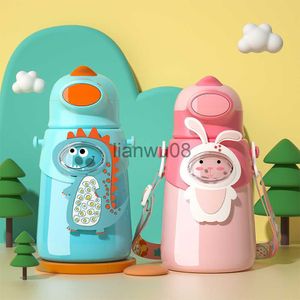 Tazze Piatti Utensili 500ml Simpatica bottiglia d'acqua termica per bambini Bambini Dinosauro Thermos Tazza con cannuccia Tazza isolata a prova di perdite in acciaio inossidabile 316 x0904