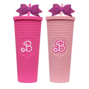 Tazze Berlian Tumbler con sedotan Glitter busur terinspirasi merah muda Barb bertatahkan BPA botol air dapat digunakan kembali cangkir hadiah untuk 230904