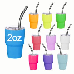 Neue 2oz Tumbler Schnapsglas Mini Edelstahl Tasse Isolierung Miniaturbecher mit Deckel Stroh 3oz Tassen Sep04