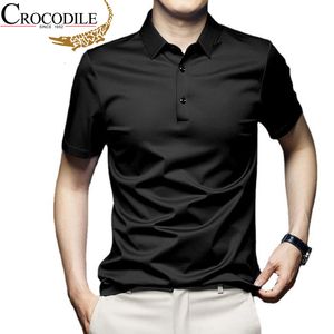 Męskie polo letnie jedwabna bawełniana koszula polo Mężczyźni Wysokiej jakości bluzki z krótkim rękawem w dużych rozmiarach oddychanie Business Casual Tshirt 230901