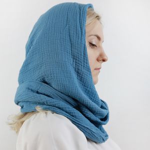 Scarves Organic Cotton Unisex Hooded Scarf solid color retro Gauze Muslin Cowl Shrug men Festival head cover Convertible hijab Scarf hat 230904