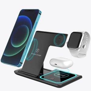 15W 3 in 1 Wireless Charging Charger Station Compatible Foldable for iPhone 14 13 12 11  Watch AirPods Pro Qi Fast Quick Chargers for Cell Smart Mobile Phone Retail