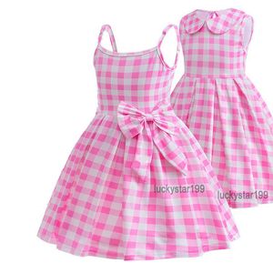 Cosplay Barbie Girl Princess Kjol Film Barbie kläder 2-11T Kids Designer Pink Plaid Dress 3 Style