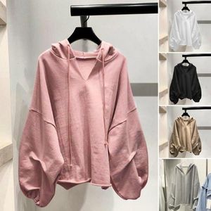 Hoodies femininos feminino casual mangas compridas zíper carcela cor sólida jaquetas soltas cordão com capuz casaco primavera outono roupas femininas