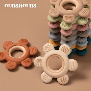 Teathers Toys 1pc Baby Silicone Teother Toy BPA Free Infant Wooden Ring Health Care Health Homeing Higing Pold for Assessories 230901