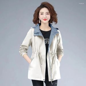 Frauen Trenchcoats Casual Mantel Frau 2023 Frühling Und Herbst Windjacke Zauber Taille Farbe Lose Mama der Kleidung Doppel mit kapuze Outcoat