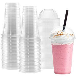 Engångs servis 100stillägg 450 ml plastkoppar med kupollock för isad kall dryck kaffe te smoothies sodas vatten party cup tabellware 230901