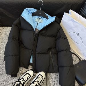 Luxo com capuz para baixo jaqueta das mulheres curto inverno outerwear casacos clássico triangular meninas tendência quente parka roupas de alta qualidade sml