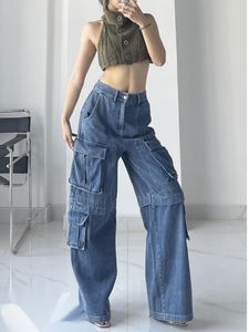 Women's Jeans TVVOVVIN 2023 Super Loose American Street Ins Spicy Girl Washed And Made Old High Waisted Cargo Wide Leg Mop Denim Pants 7FV4