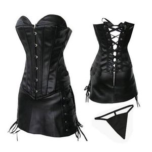 Plus Size Women Fashion Clubwear Corset Dress Outfit Sexig PVC Leather Overbust Bustier Corset och Side Lace-Up Mini Kjol S-6xl 252y