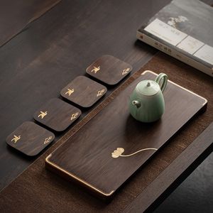 Dishes Plates Simple whole solid wood tea tray ebony small table household dry foam simple Japanese practical pot bearing 230901