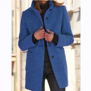 Women's Wool Blends 2023 Autumn/Winter Women's New Vintage Solid Button Standing Collar Woolen Coat HKD230904