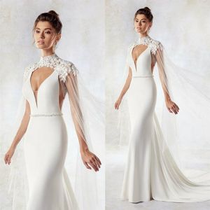 Eddy K Giacche da sposa Custom Made Collo alto Appliquato in pizzo Scialli da sposa Mantelle lunghe da donna per abiti formali2110