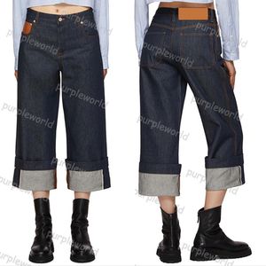 Casual Womens Nine Point Jeans Matchar alla raka ben baggy breda ben jeans med lockig hem vrist som avslöjar byxor