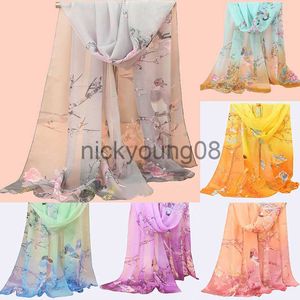 Kolye Eşarpları Kadın İnce İpek Eşarpları Çok Molor Çiçek Baskı Uzun Şifon Eşarp Lady Yumuşak Sarar Fular bayanlar Şal Scarves Mujer Yaz x0904