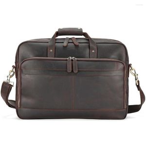 Briefcases Crazy Horse Leather Messenger Bag For Men 17" Laptop Business Travel Office Briefcase With Luggage Strap Shoulder