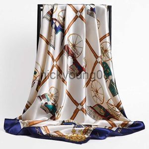 Hängande halsdukar mode sjal halsdukar för kvinnor blommor tryck satin siden hijab halsduk kvinna 90x90 cm fyrkantig kerchief sjal huvud halsdukar för damer x0904