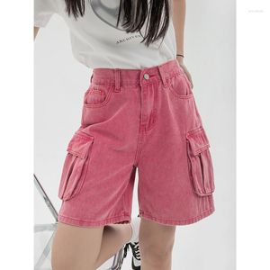 Frauen Jeans 2023 Rosa Frau Shorts Hohe Taille Denim Baggy Street Cargo Stil Y2K Vintage Breites Bein Gerade Sommer jean