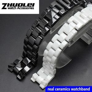 För J12 keramik armband högkvalitativt kvinnors klocka remmmode armband svart vit 16mm 19mm H0915352b