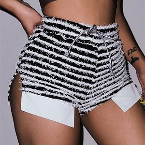 Frauen Shorts Weird Puss Hairy Side Split Frauen Zebra Print Dünne Spitze Up 2023 Mode Wild Casual Streetwear Elastische Mini böden 230901