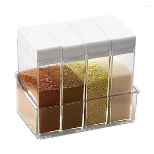 Storage Bottles Seasoning Box 4 Compartment Spice Shaker Jars With Tray Clear Containers For Pepper Salt Sugar Allspice Travel And