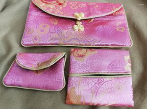 Jewelry Pouches 3 Pieces Different Size Bags Chinese Handmade Button Silk Pouch Wallet Coin Purse Necklace Random Color 8''