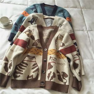 Kadın Sweaters Sonbahar Kazak Giyim Moda Kedi Hayvan Hardigan Kadın Büyük Boyutlu Üstler Koreli Örgü Çekme Femme 230904