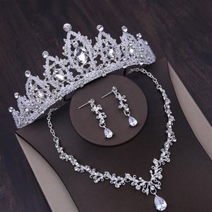 Gelin elbisesi başlıkları üst düzey düğün taç kolye ve küpeler üç parçalı beyaz kristal kakma rhinestones partisi 2429