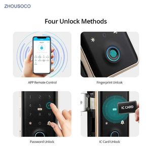 Дверные замки TTLOCK Умный замок для стеклянной двери Bluetooth-приложение Отпечаток пальца Пароль Код карты Электронный дверной замок с дверным звонком Раздвижная дверь HKD230903