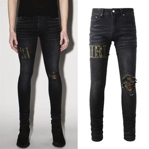 RIP Black Denim Jeans Whisking Damage Bleach Washed Waved Out Slim Fit Plus Size 38269P