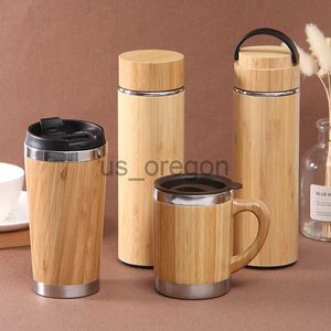 Termozlar 350450ml Yeni Bambu Termos Paslanmaz Çelik Su Şişesi Tumblers Taşınabilir Vakum Şişesi Kahve Kavraması Ev Ofis Özel X0904