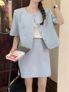 Sukienki robocze Obce Kitty Gentle Lady Suits Women Slim Office Nosze Blazery z krótkim rękawem Chic Eleganckie 2023 Mini spódnice A-line