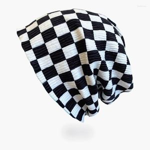 Berets Frühling Herbst Frauen Männer Schwarz Weiß Plaid Schachbrett Skullies Beanies Harajuku Hip Hop Outdoor Sonnencreme Beanie Hut Geschenke