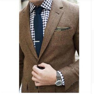 Męskie garnitury Blazers Tweed Kurtka wykonana na zamówienie brązowy płaszcz na zamówienie męski płaszcz Herringbone płaszcze Blezer Masculino Herringbone Me312d