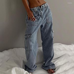 Women's Jeans Retro High Street Multi Pocket Denim Straight Leg Trousers Women Low Rise Cargo Female Hip Hop Oversize Pants
