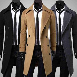 Women's Wool Blends Autumn Winter Long Trench Coat Double-breasted Solid Color Mid-Length Windproof Thick British Slim Jacket gabardina hombre HKD230904