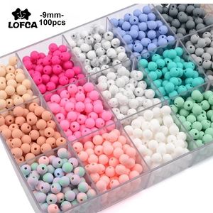 Dişör oyuncakları Lofca 9mm 100pcs Silikon Diş çıkarma Boncukları Teether Bebek Hemşirelik Kolye Emzik Klipsi Sözlü Bakım BPA Ücretsiz Gıda Sınıfı Renkli 230901