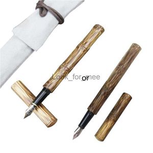 Перьевые ручки Бамбуковая авторучка ручной работы Чернильная ручка Art Fountain Pen Широкий заглушка Острый наконечник F Перо Офисный письменный подарок 0,5 мм HKD230904