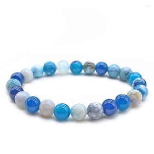 Link pulseiras 8mm colorido pedra natural azul agat redondo contas suaves pulseira elástica cura mulheres yoga jóias presentes