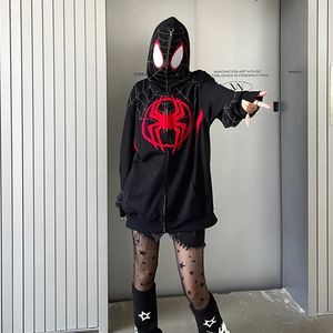 Hoodies dos homens moletons aranha impressão moda zíper hoodie y2k americano rua casaco grande tamanho tops grunge manga longa halloween moletom feminino 230904