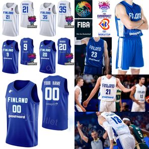 Stampato 34 maglie JACOB GRANDISON Finlandia Basket 35 Ilari Seppala 19 Elias Valtonen 1 Miro Little 20 Madsen 23 Lauri Markkanen 9 Sasu Salin Blu Bianco Coppa del Mondo