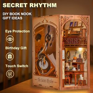 Аксессуары для кукольного дома CUTEBEE DIY Book Nook Kit Миниатюрный дом Идеи подарков с пылезащитным чехлом Touch Light Secret Rhythm Craft Toys для подарка на день рождения 230904