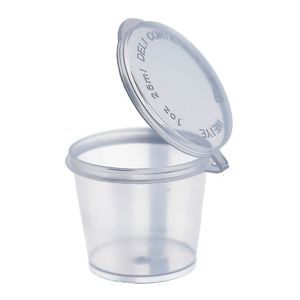 Engångsgräs 100 pcspack 25 ml sås kopp med täckning transparent mini plastflaskesmakning förpackningslåda 230901