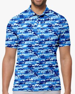 Herrpolos Shark Camo Polo Tshirts Art Print Trending Shirt Summer Shortsleeve Custom Clothing 230901